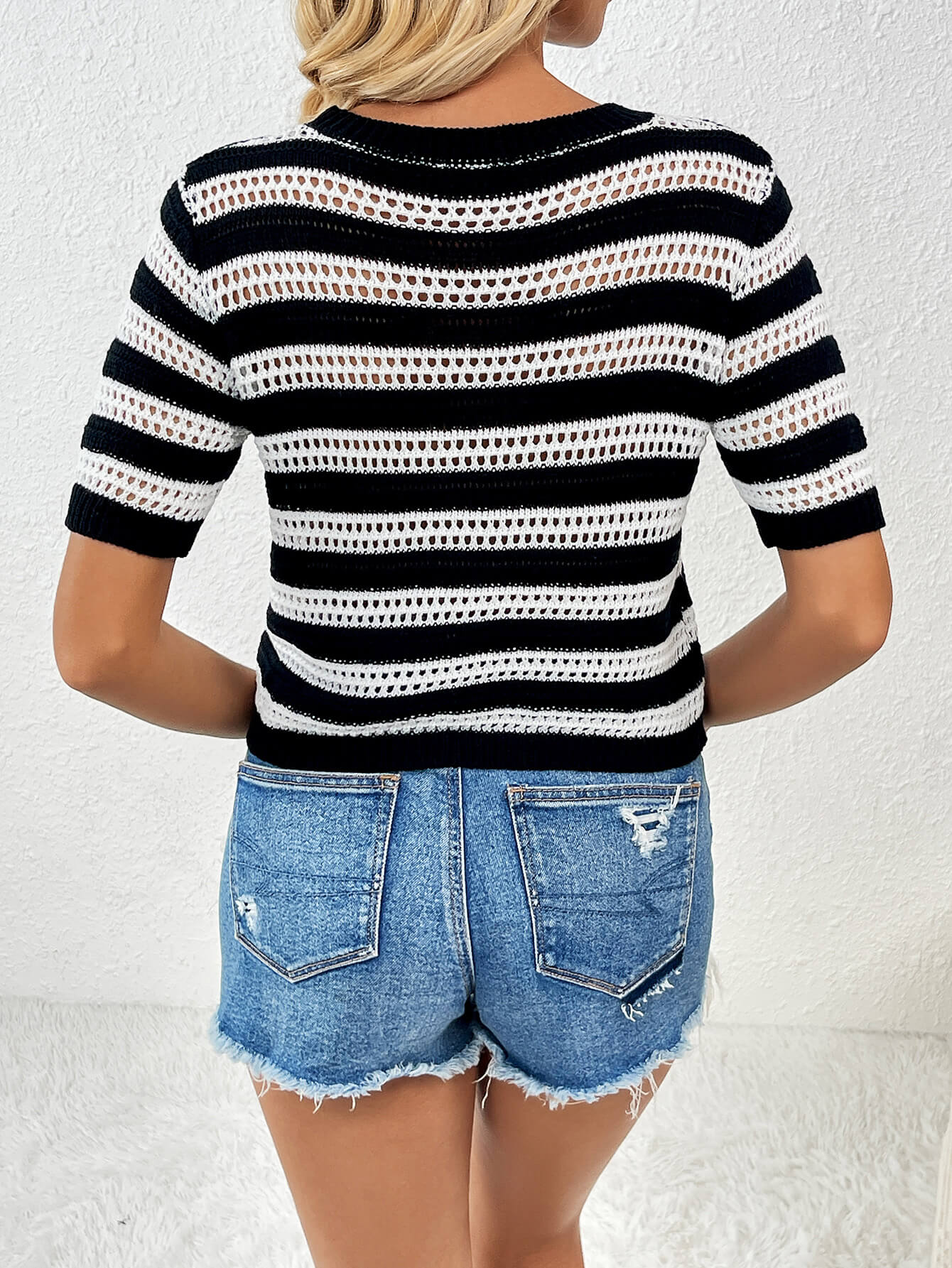 Joanna Striped Short Sleeve Top - Black