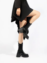 JADY ROSE | STRAP RIVET LEATHER CHELSEA BOOT - BLACK