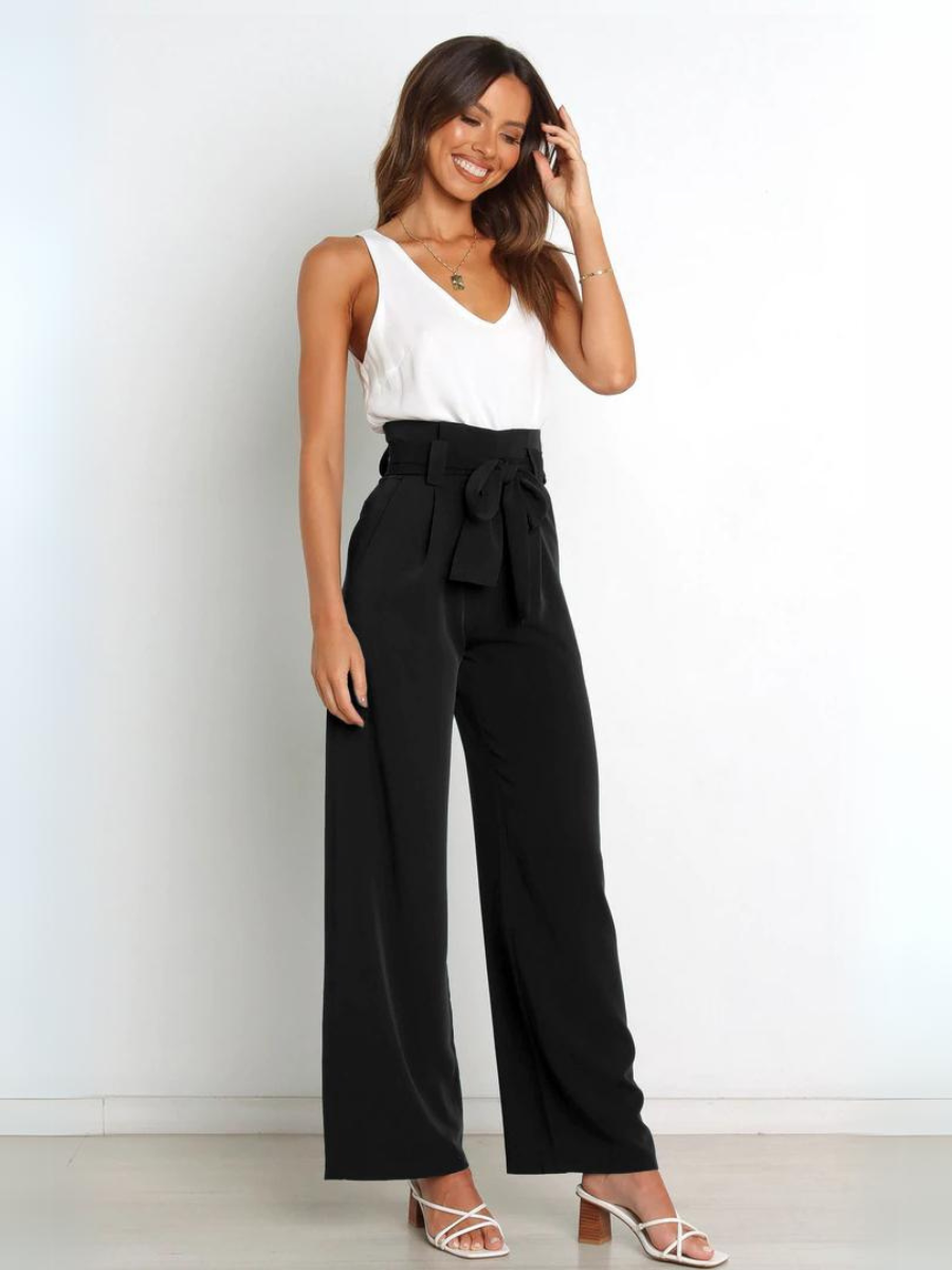 Iconic High Rise Pocketed Trouser Pants - Black