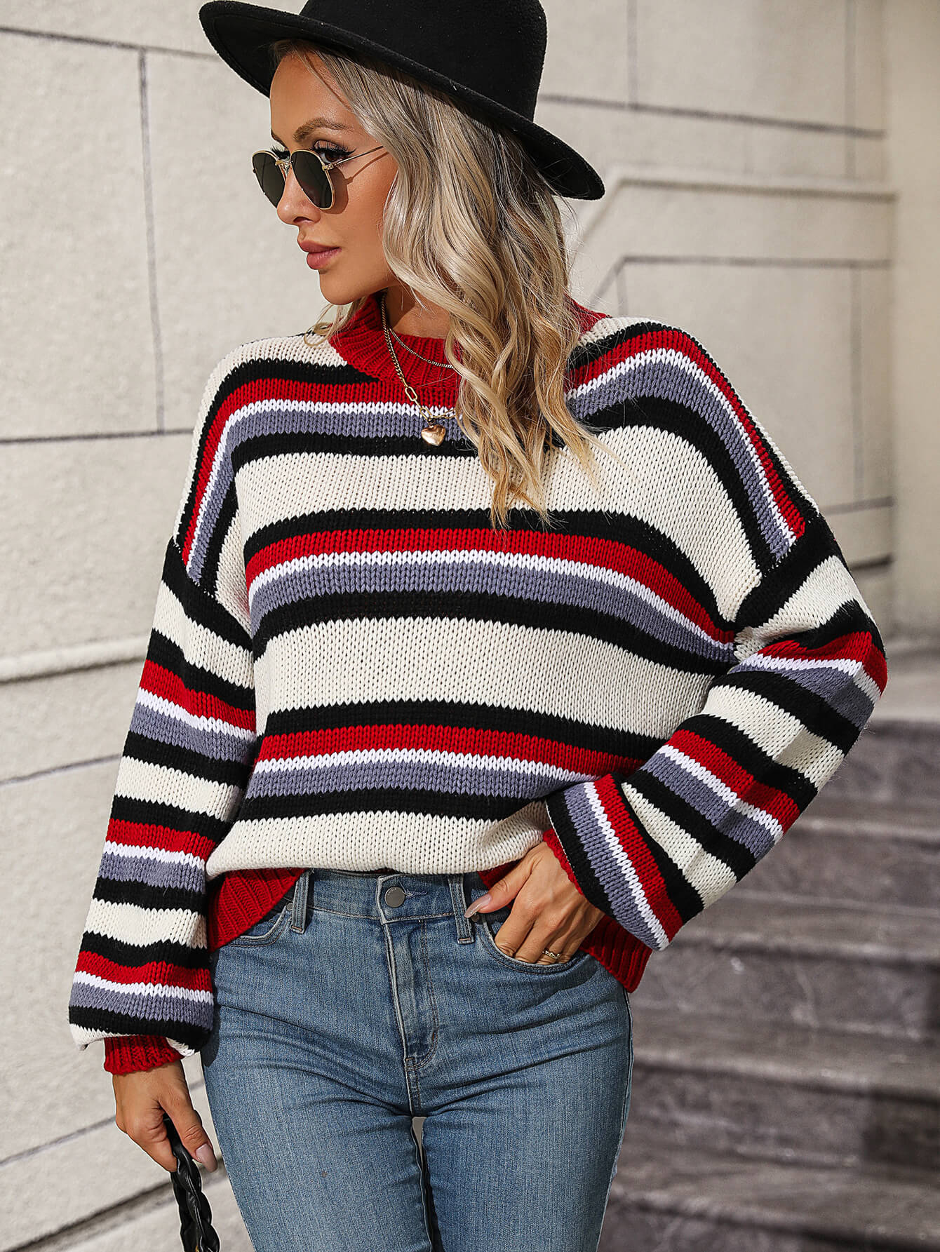 Maddie Striped Pullover Sweater - Black