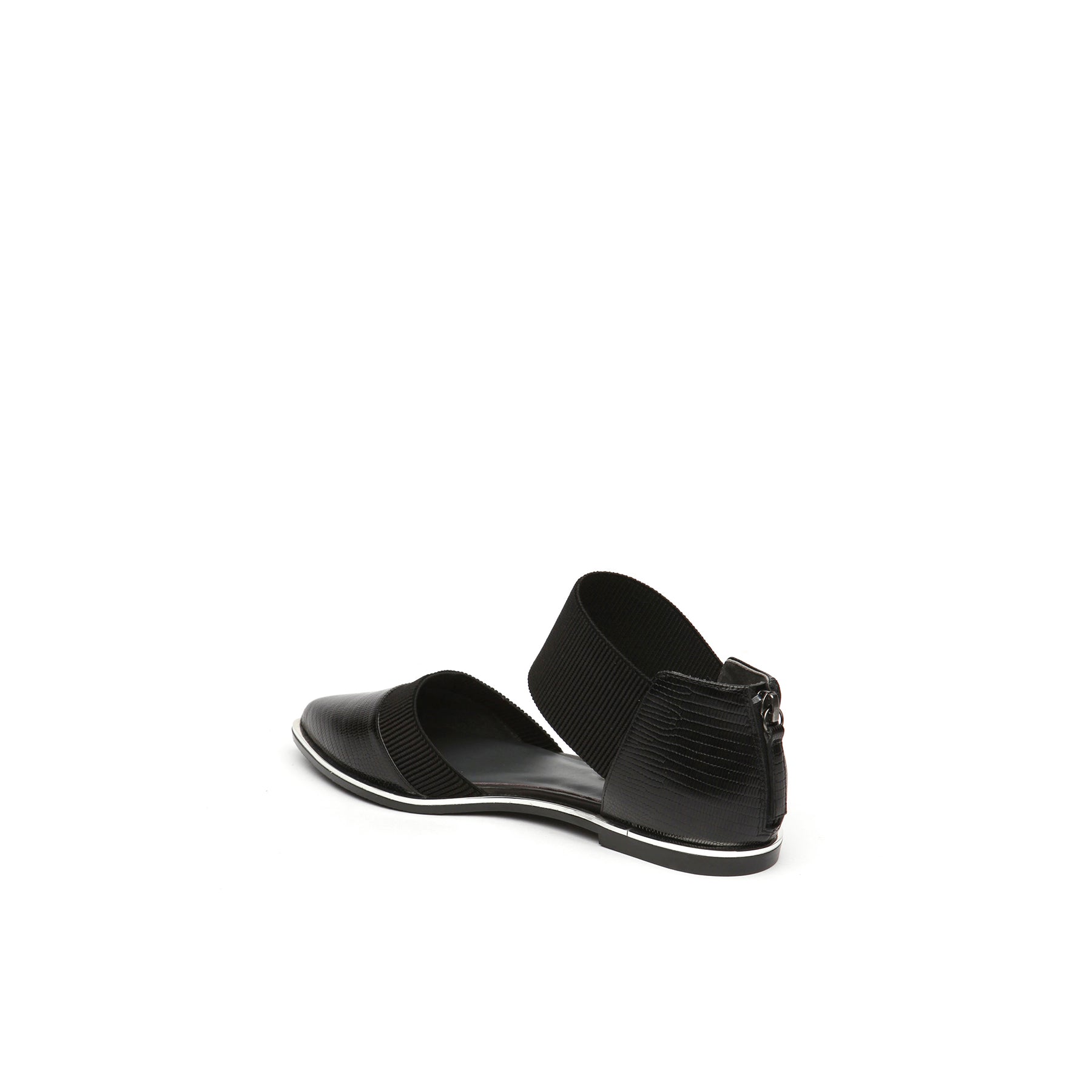 JADY ROSE | POINTED LEATHER ANKLE-STRAP FLAT - BLACK