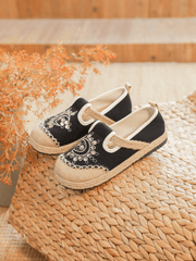 Cactus Rose | Blooming Moon Embroidered Linen Espadrilles - Black