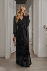 LEANDRA FRONT SPLIT SHIMMER MAXI DRESS - BLACK