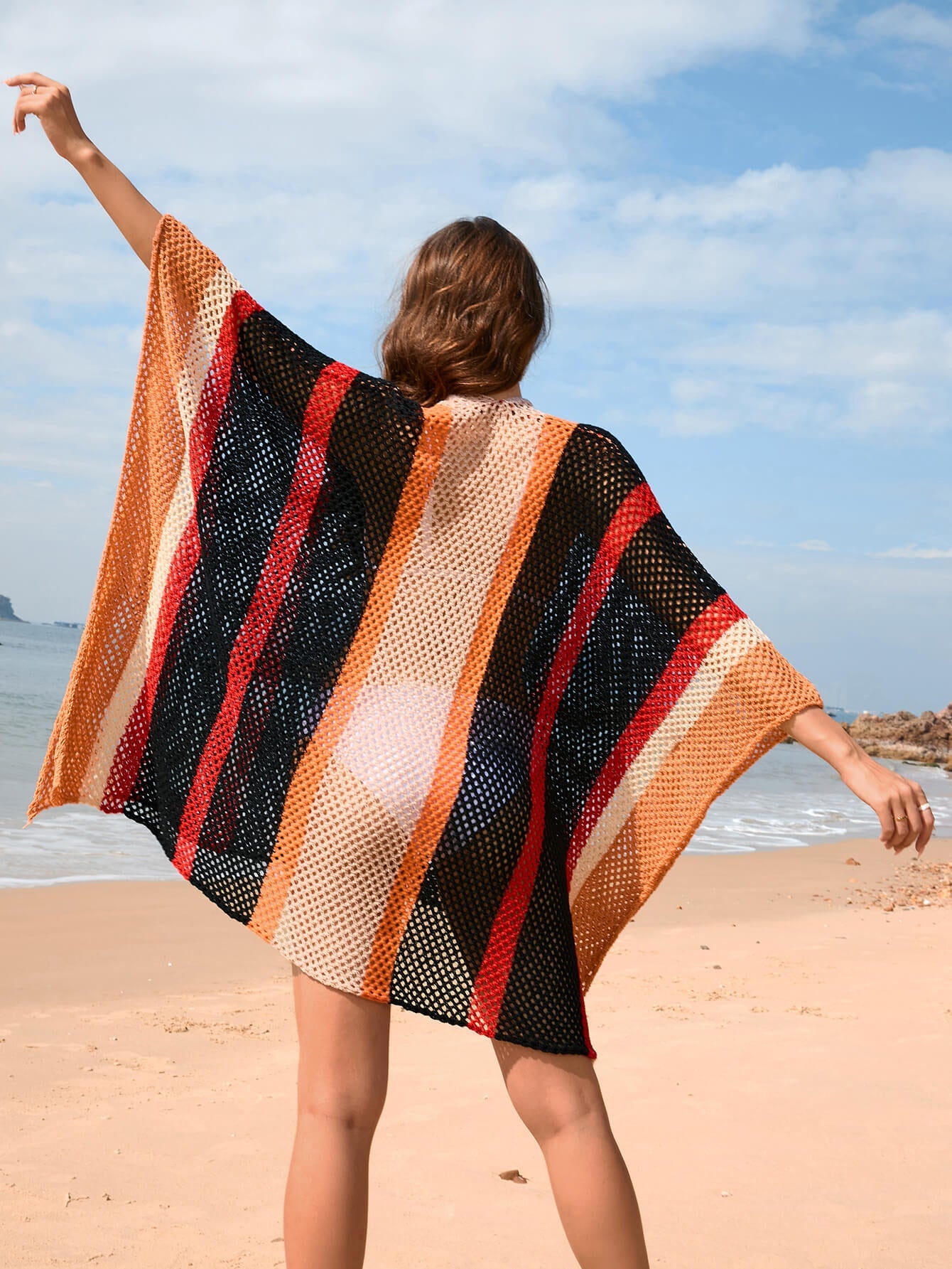 Calypso Stripe Knit Crochet Kimono - Black