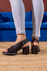 Jady Rose | Humphries Croc-Pattern Leather Sandal - Black