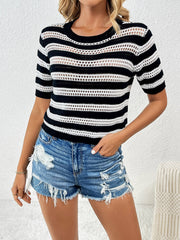 Joanna Striped Short Sleeve Top - Black