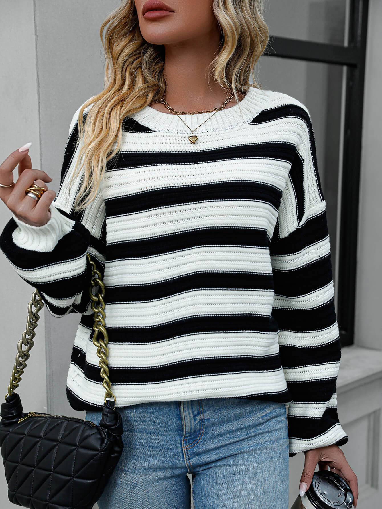 Milton Striped Pullover Knit Sweater - Black