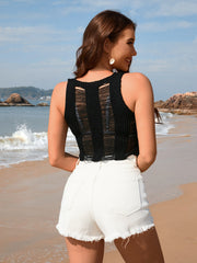 Trina Sleeveless Crochet Ripped Knit Tank - Black