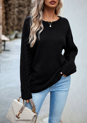 Joan Cable Sleeves Knit Pullover Sweater - Black