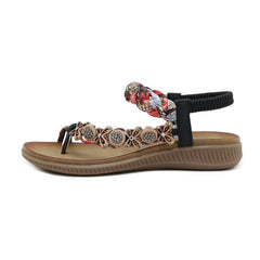 SIKETU | FLORAL BEAD BRAIDED ASYMMETRICAL SANDAL - BLACK