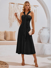 Rylee Solid Halter Neck Maxi Dress - Black