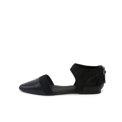 JADY ROSE | SNAKE EMBOSSED POINTED LEATHER FLAT - BLACK