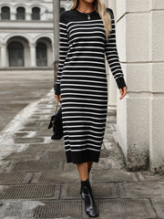 Seville Striped Sweater Midi Dress - Black