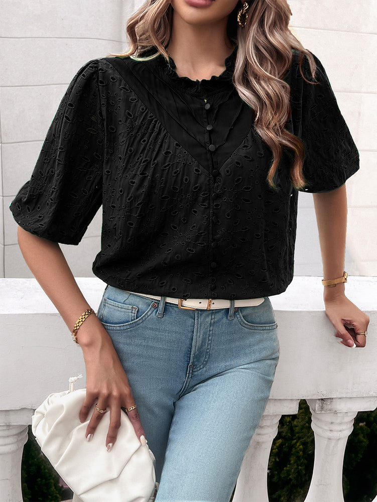 Ventura Eyelet Short Sleeve Blouse - Black