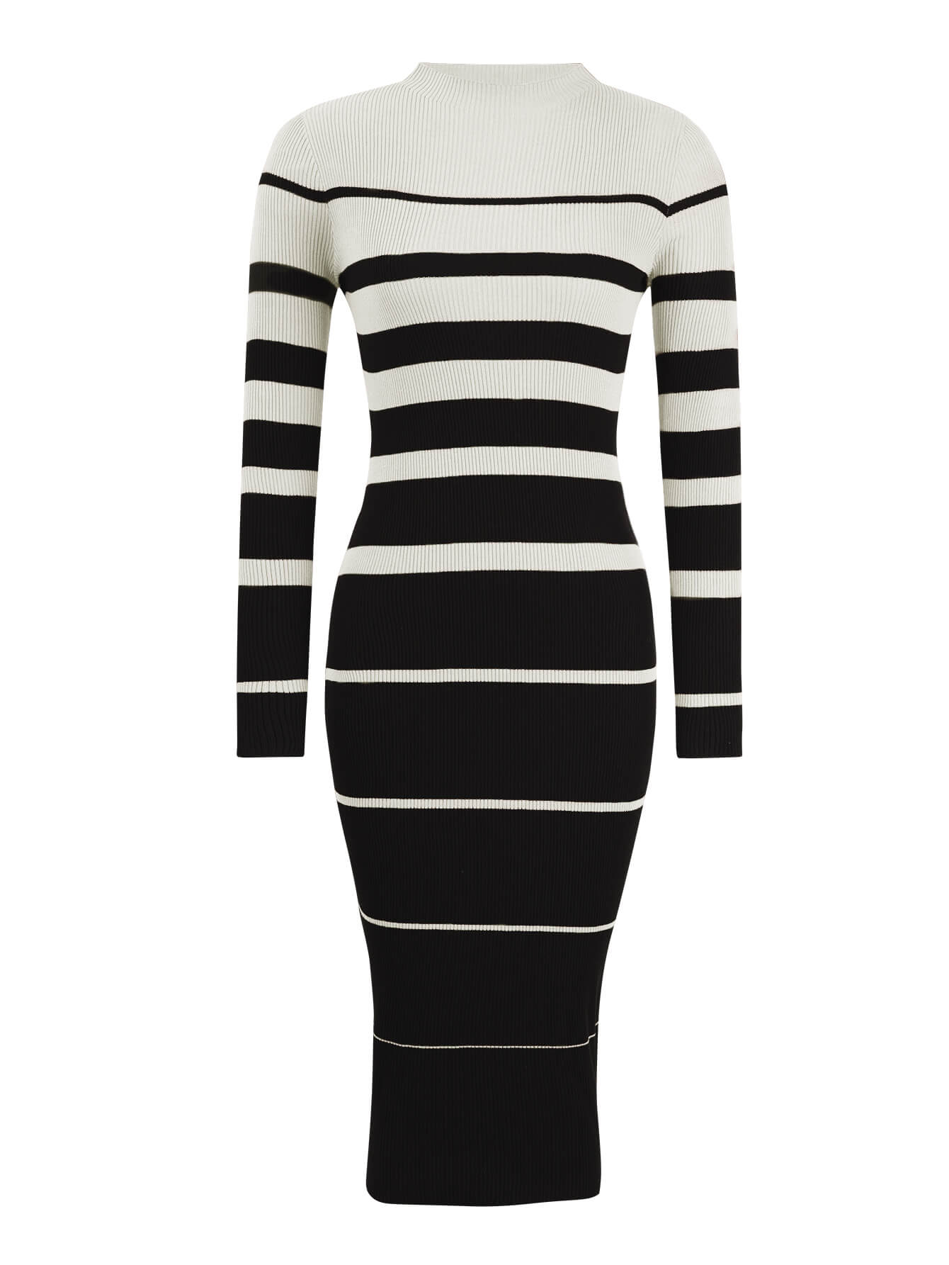 On the Boardwalk Striped Midi Sweater Dress - Black