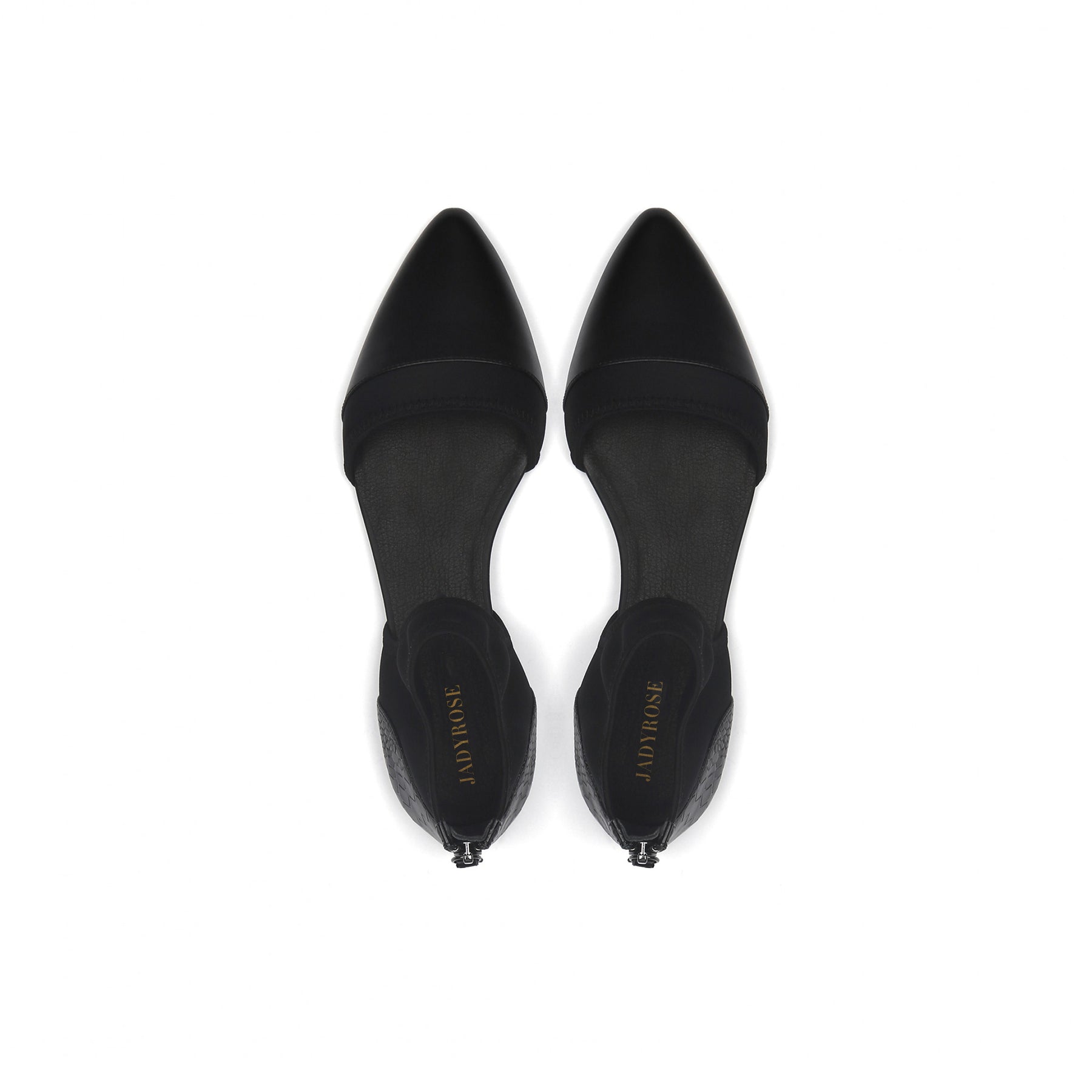 JADY ROSE | SNAKE EMBOSSED POINTED LEATHER FLAT - BLACK