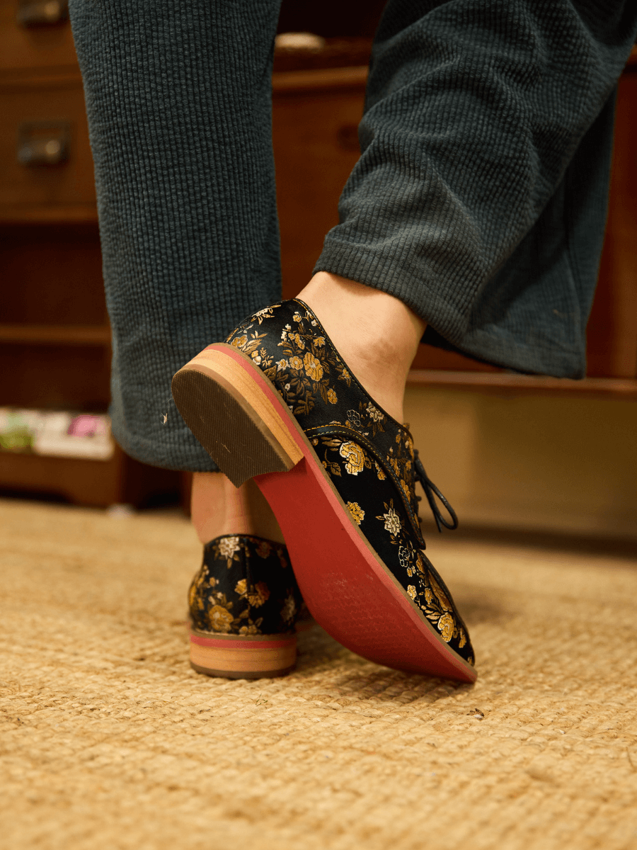 Soffia | Gold Age Rose Print Flat Brogues