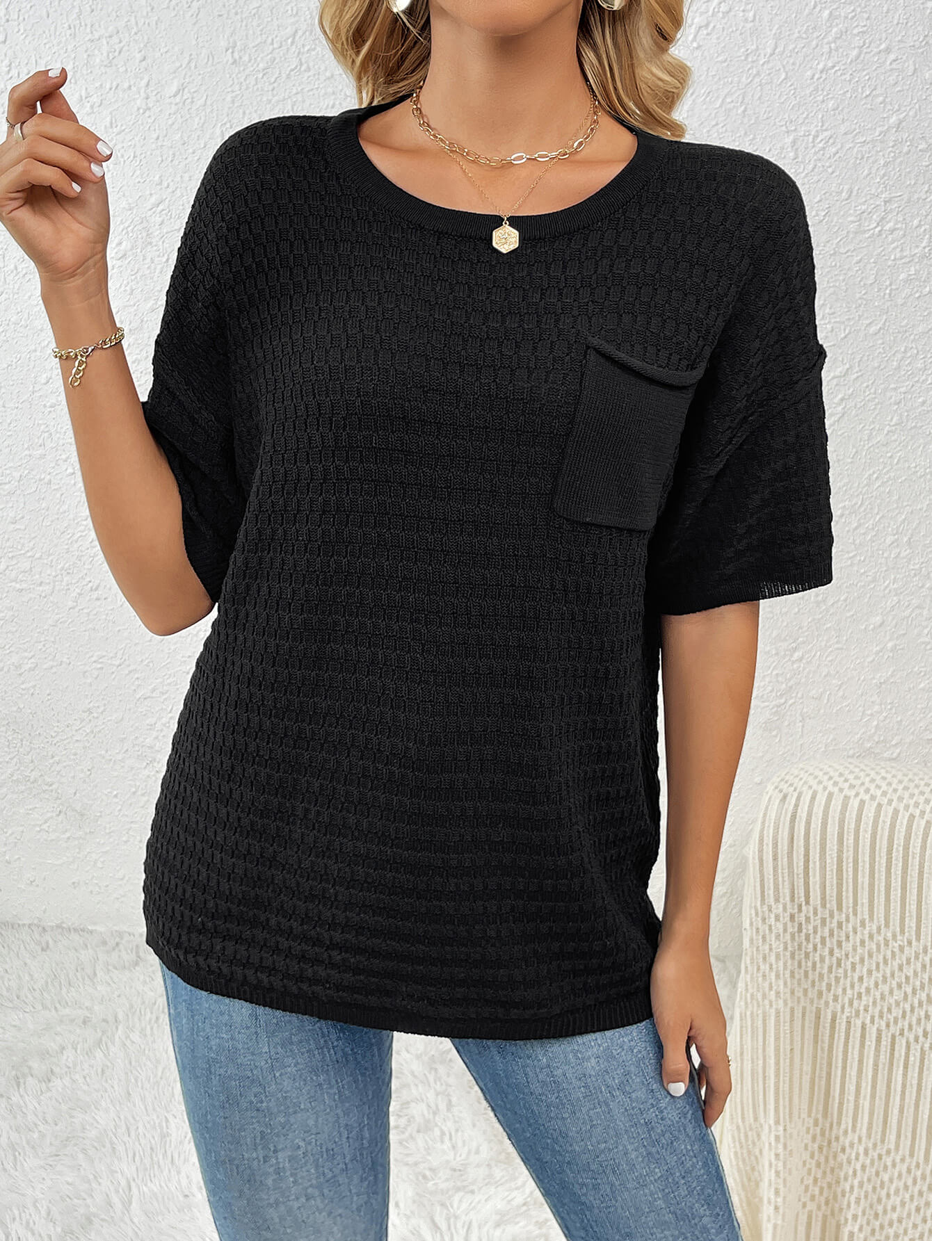 Lettie Short Sleeve Sweater Top - Black