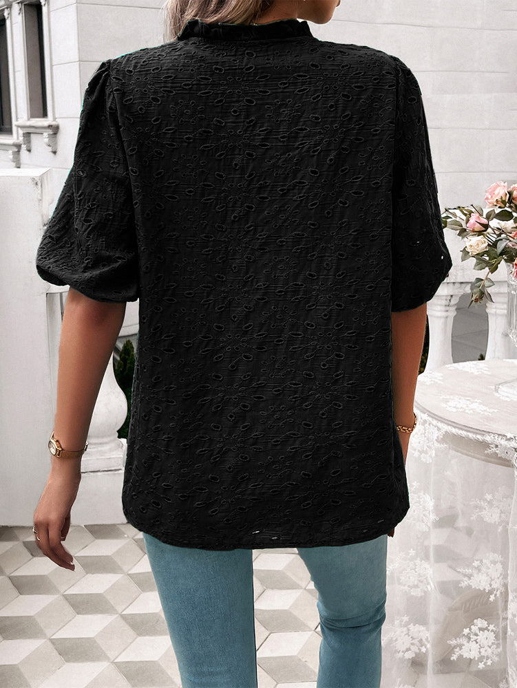 Ventura Eyelet Short Sleeve Blouse - Black