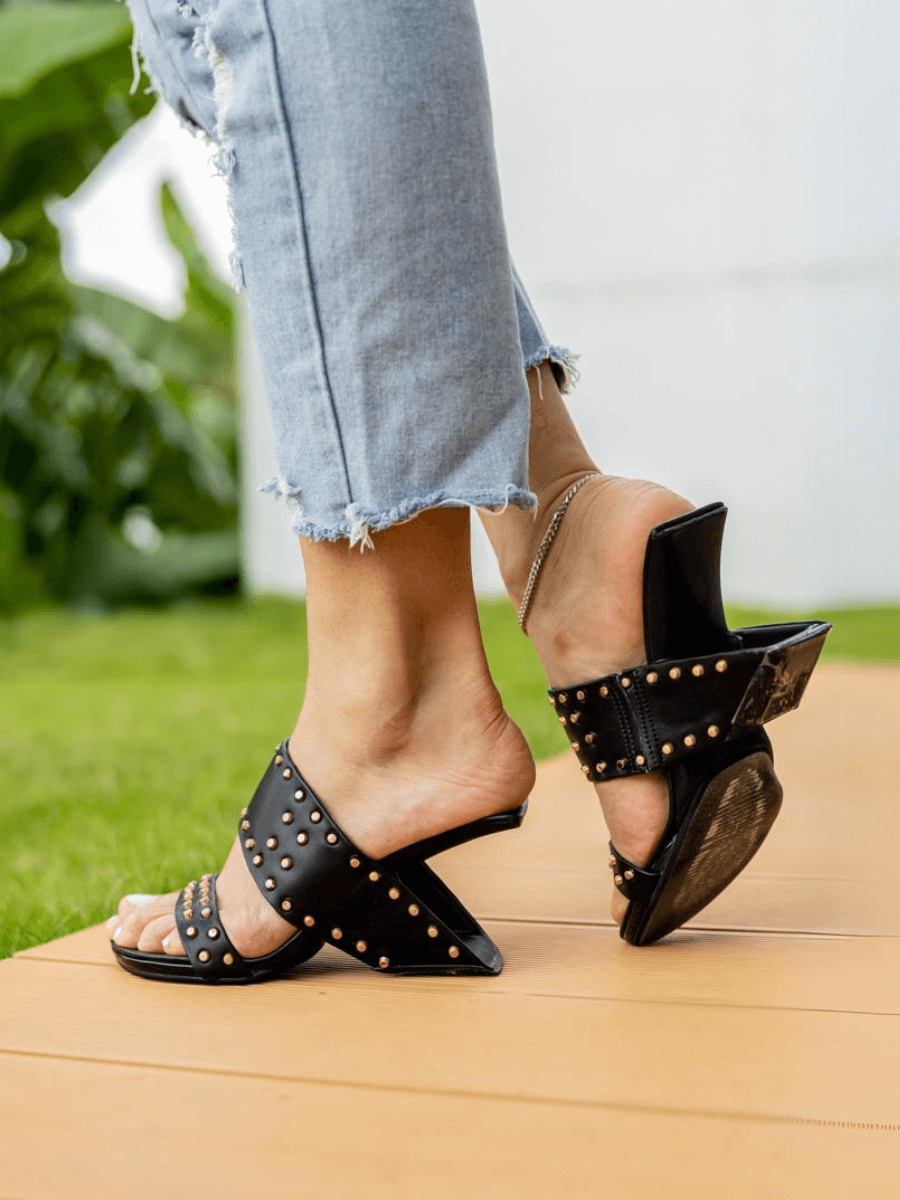 Jady Rose | Lucille Studded Leather Heels - Black