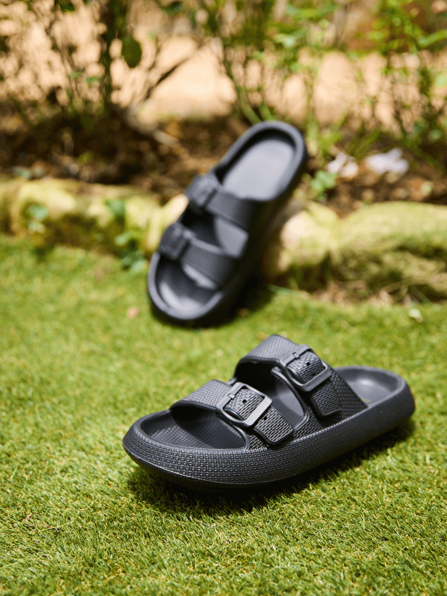 Maibulun | Marshmallow Step Double Strap Sandal - Black