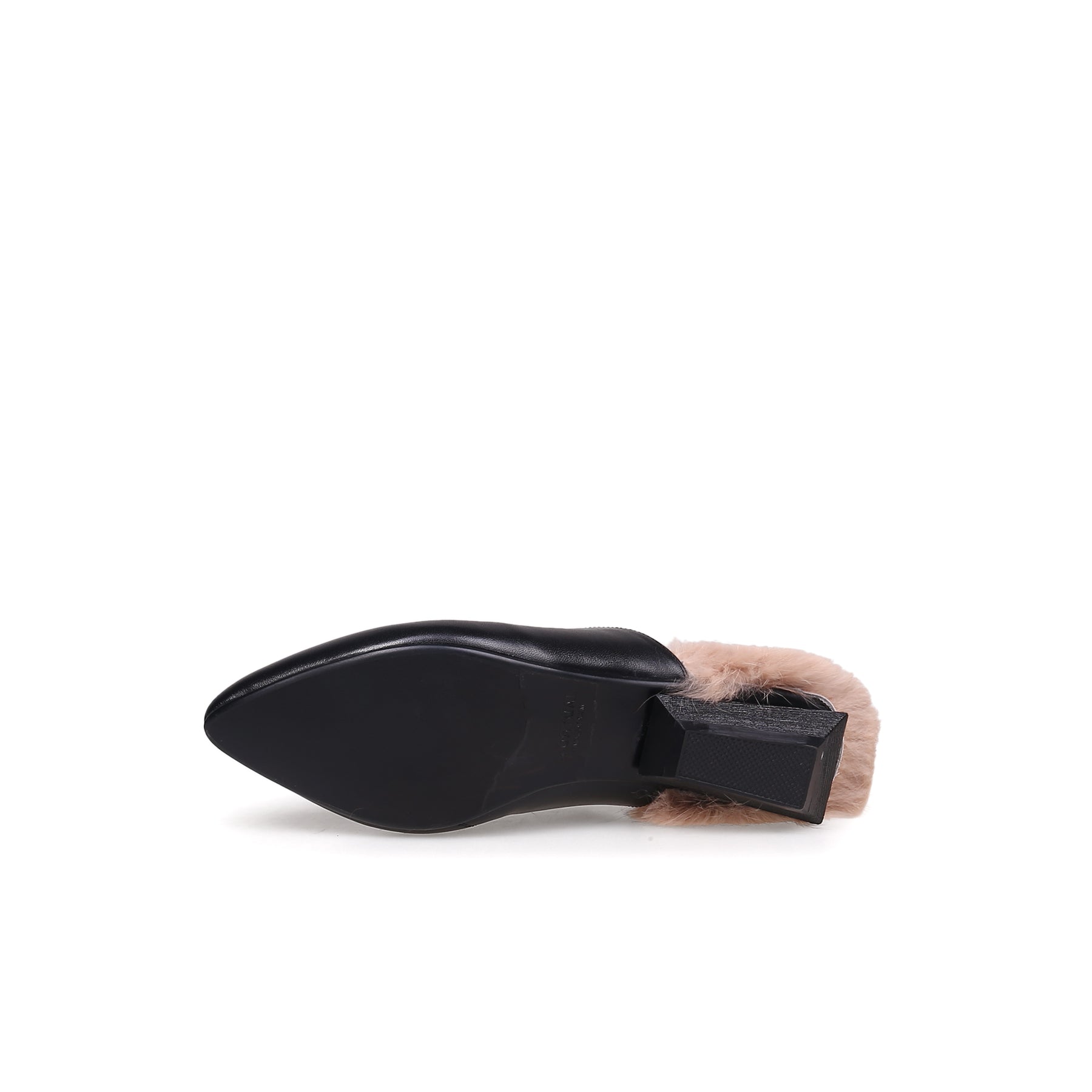 JADY ROSE | FAUX FUR LINED BLACK LEATHER FLAT MULE