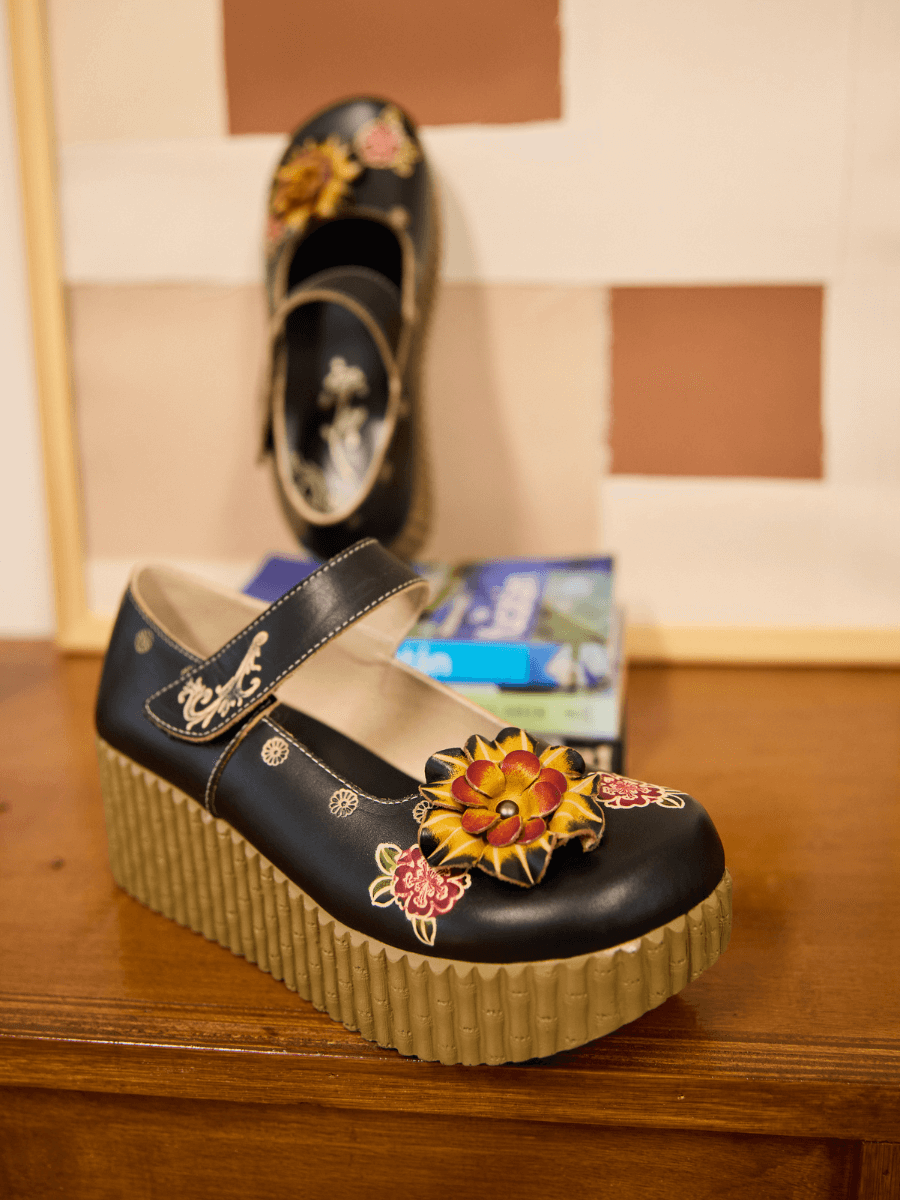 Soffia | Chelsea Floral Leather Wedge Mary Jane