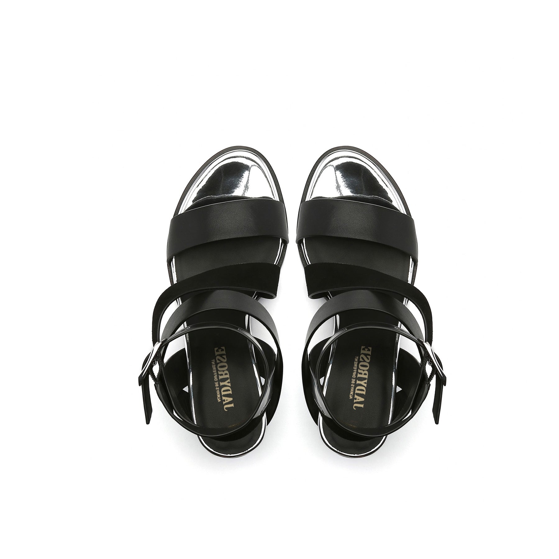 JADY ROSE | BLOCK HEEL CROSS TRIPLE-STAP LEATHER SANDAL - BLACK