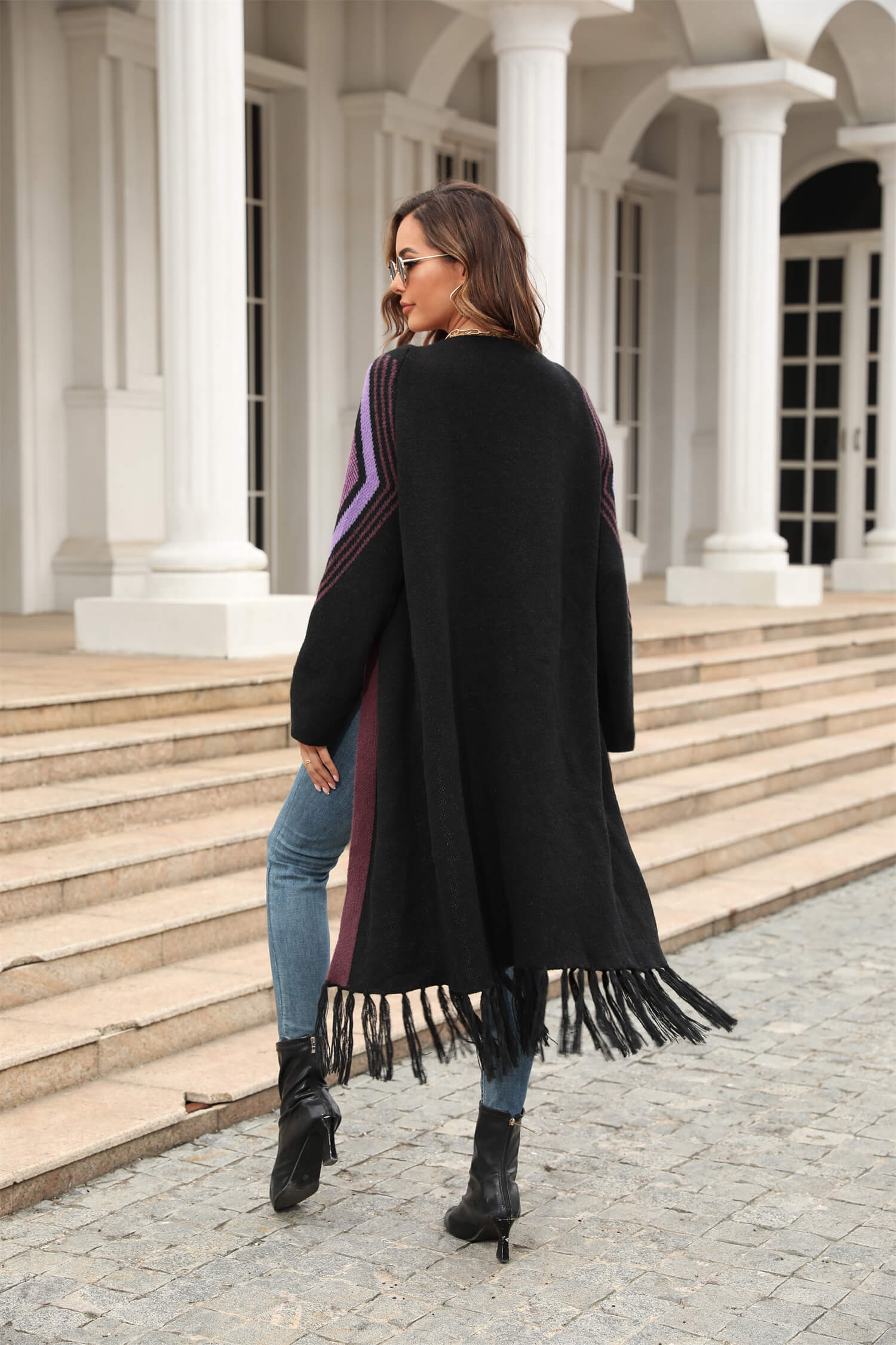 Nemah Fringe Hem Long Cardigan - Black