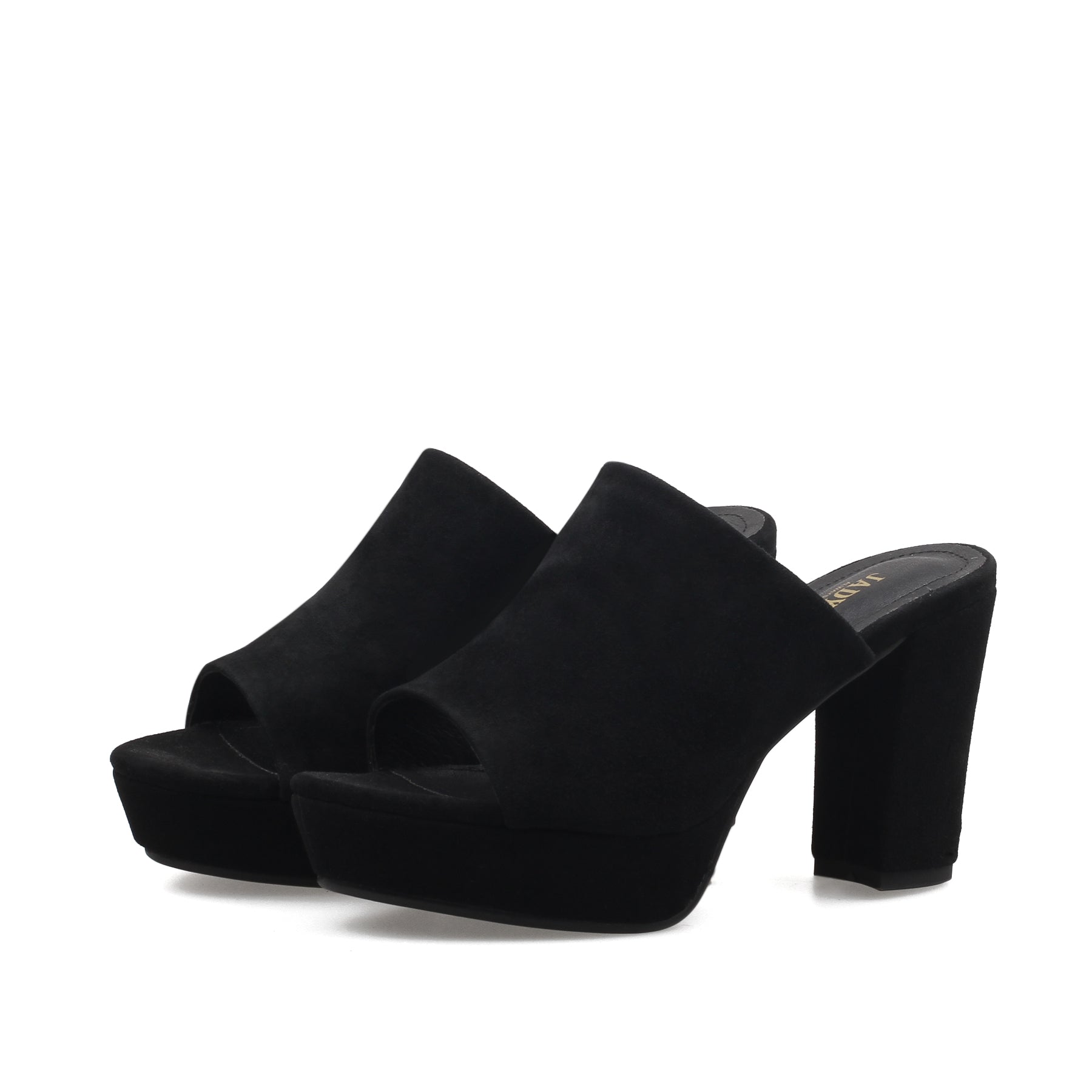 JADY ROSE | PEEP TOE LEATHER PLATFORM MULE - BLACK