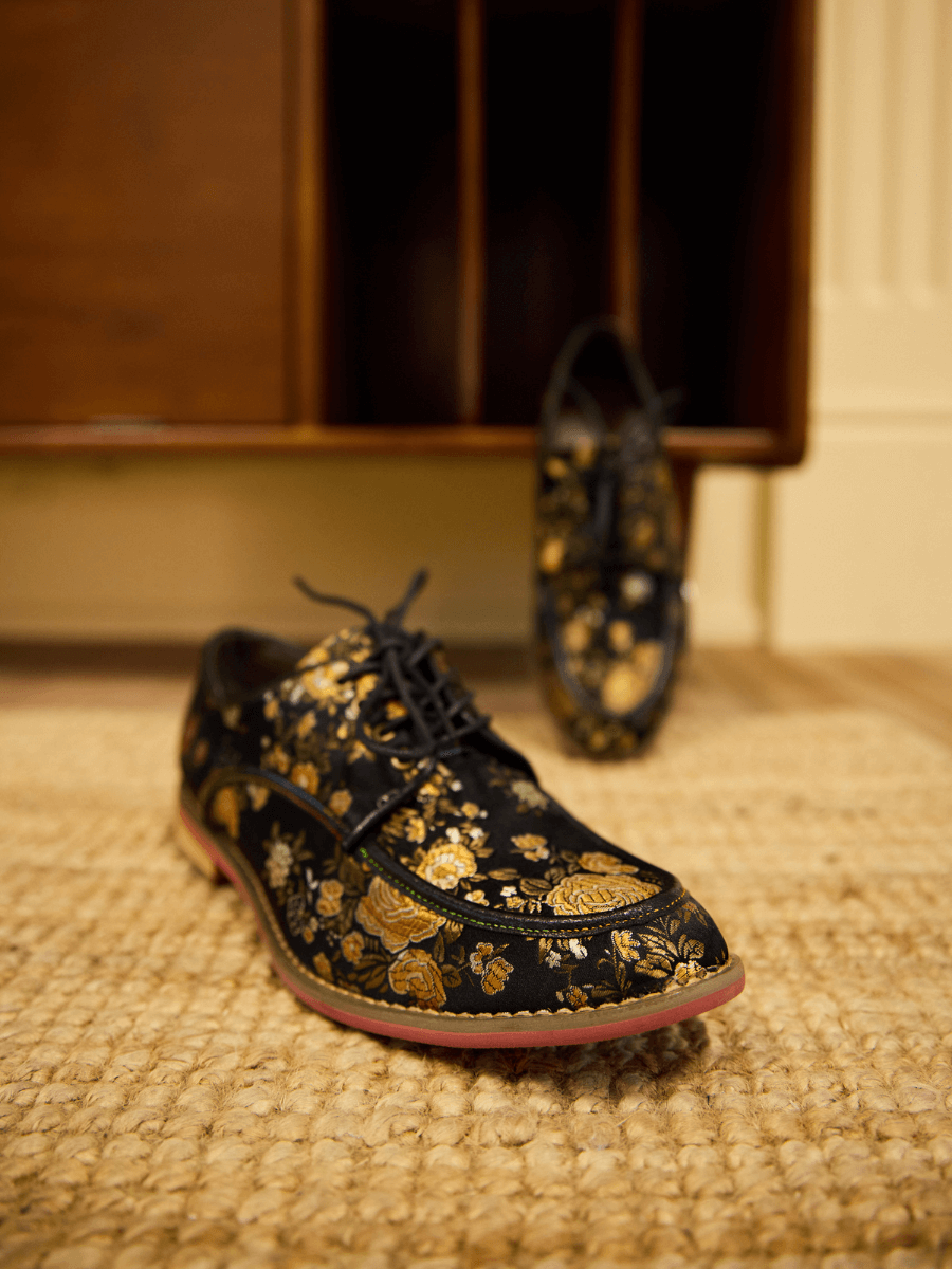 Soffia | Gold Age Rose Print Flat Brogues