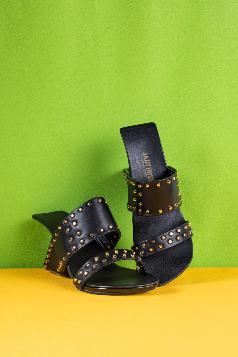 Jady Rose | Lucille Studded Leather Heels - Black