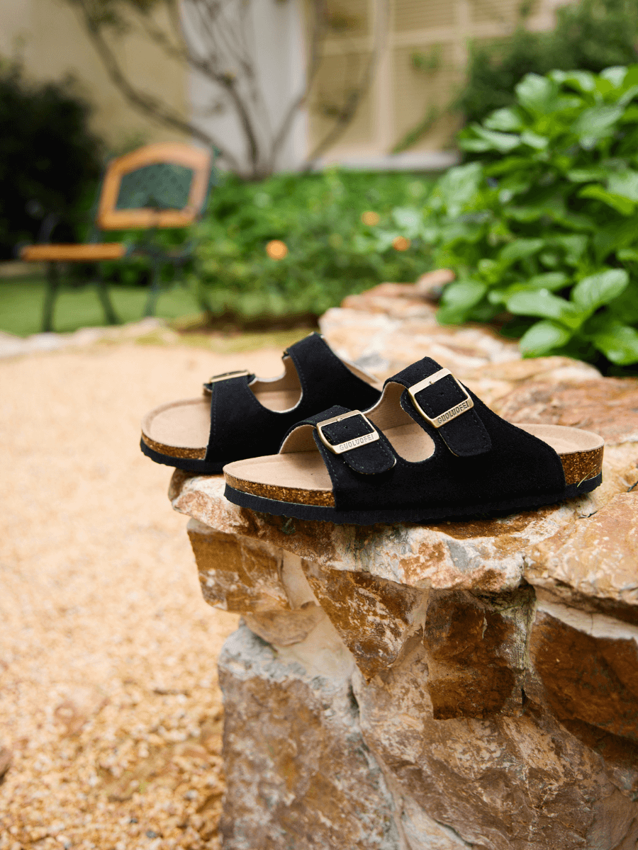 Maibulun | Double Strap Suede Footbed Sandal - Black