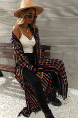 Lana Fringe Hem Knit Duster Cardigan - Black