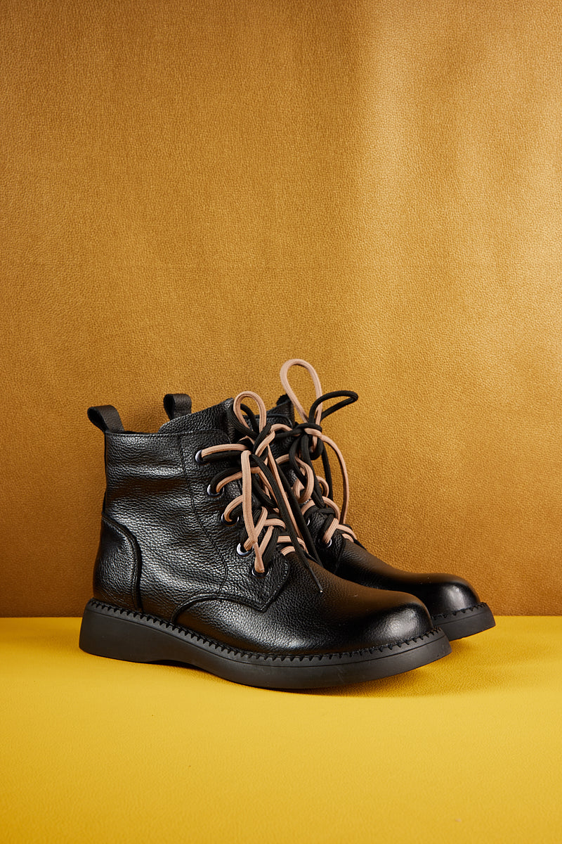 Rumour Has It | Brycen Genuine Leather Lace Up Boot - Black