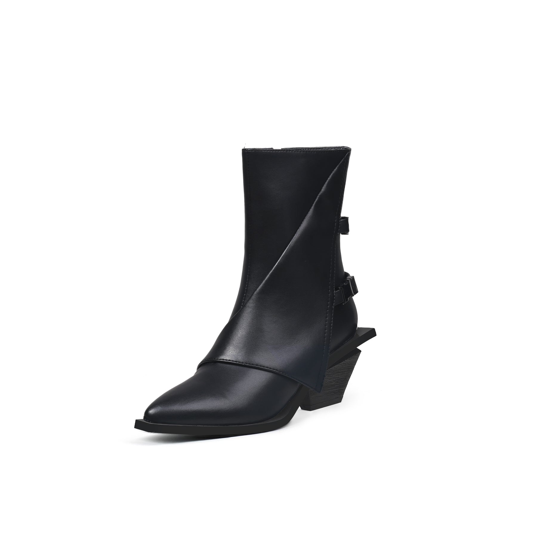 JADY ROSE | BLOCK HEEL LEATHER ANKLE BOOTIE - BLACK