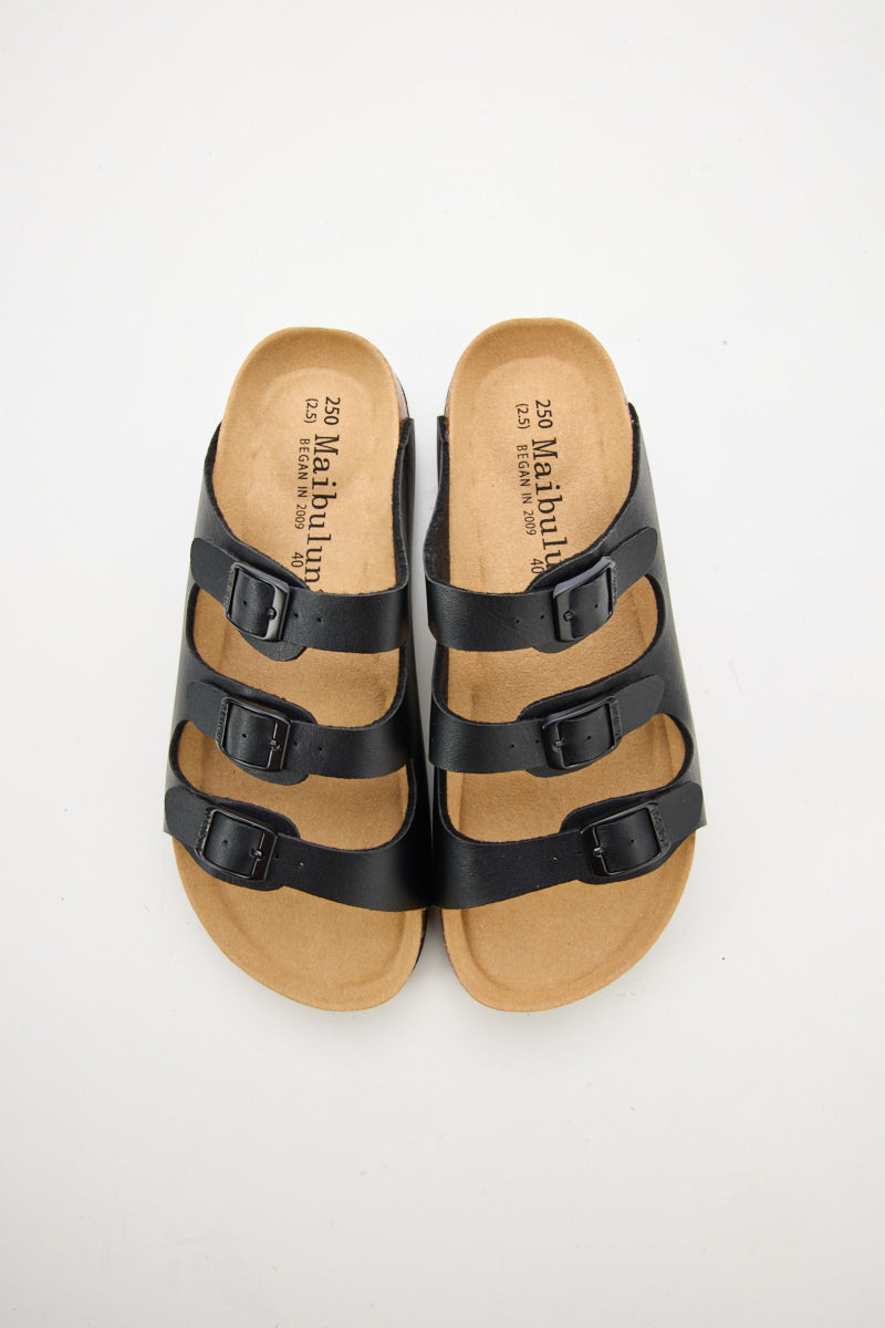 Maibulun | Deidra Tri-Strap Footbed Sandal - Black