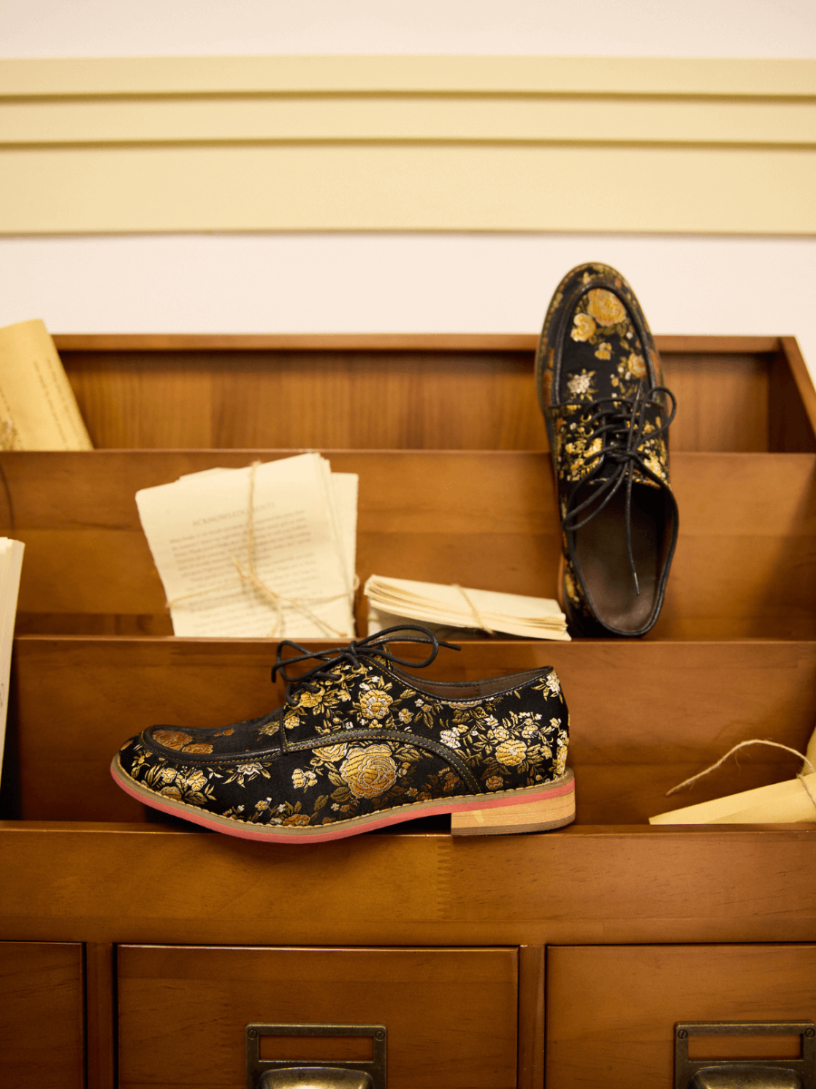 Soffia | Gold Age Rose Print Flat Brogues