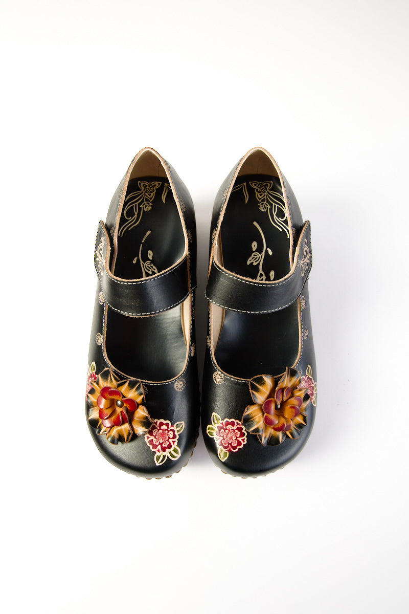 Soffia | Chelsea Floral Leather Wedge Mary Jane