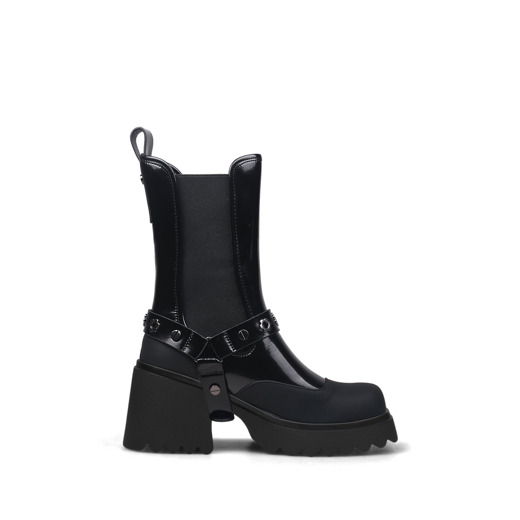 JADY ROSE | STRAP RIVET LEATHER CHELSEA BOOT - BLACK