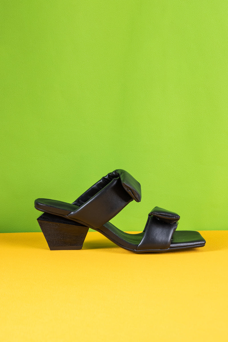 Jady Rose | Maxina Strappy Leather Block Heels - Black