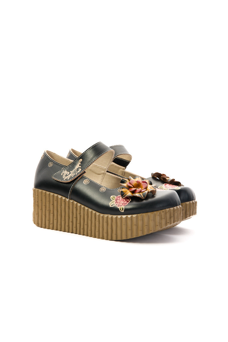 Soffia | Chelsea Floral Leather Wedge Mary Jane