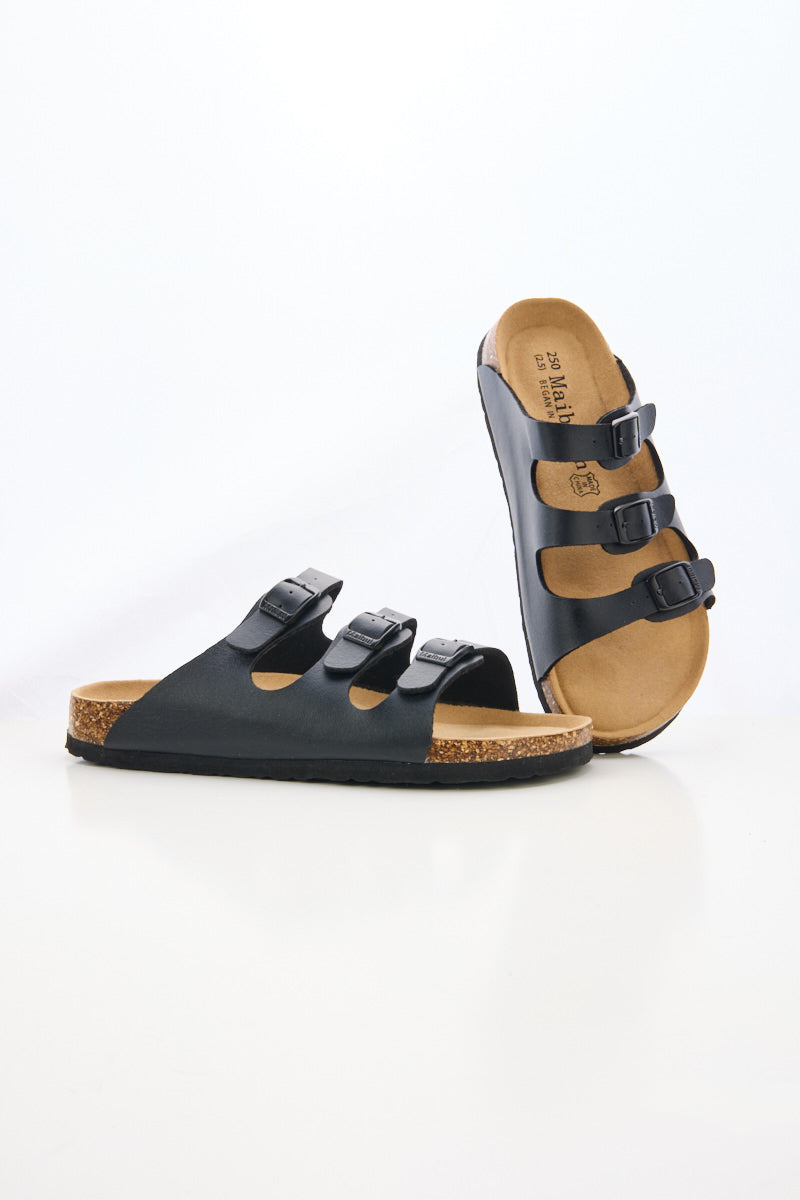 Maibulun | Deidra Tri-Strap Footbed Sandal - Black