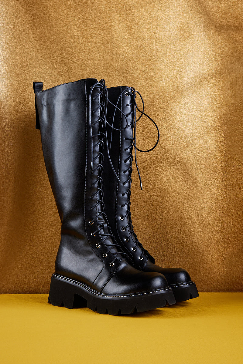 Jady Rose | Vinny Chunky-heel Leather Knee High Boot