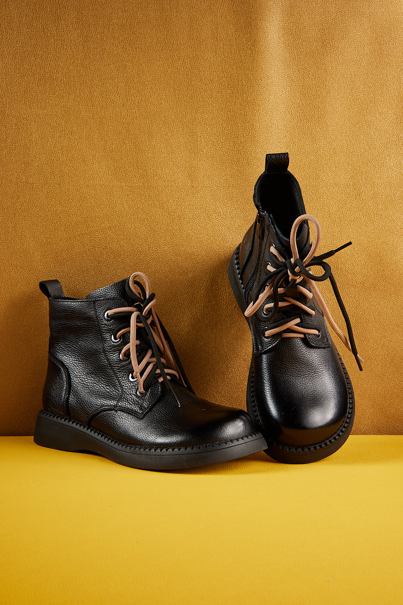 Rumour Has It | Brycen Genuine Leather Lace Up Boot - Black