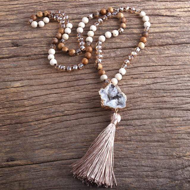 Long Knotted Tassel Stone Necklace