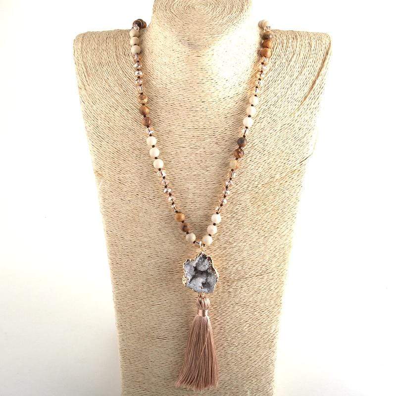 Long Knotted Tassel Stone Necklace