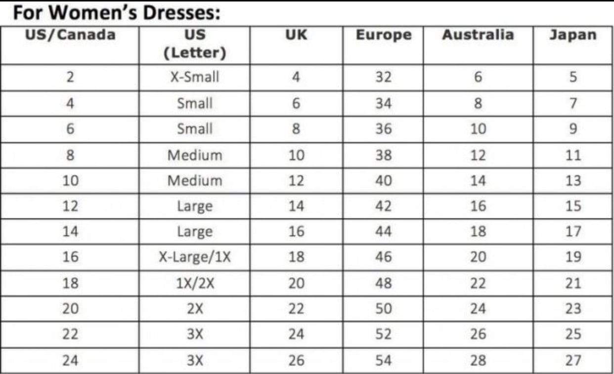 Size & Conversion Charts ~ Clothing & Shoes