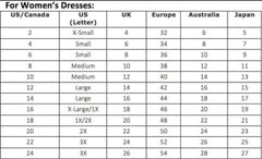 Size & Conversion Charts ~ Clothing & Shoes