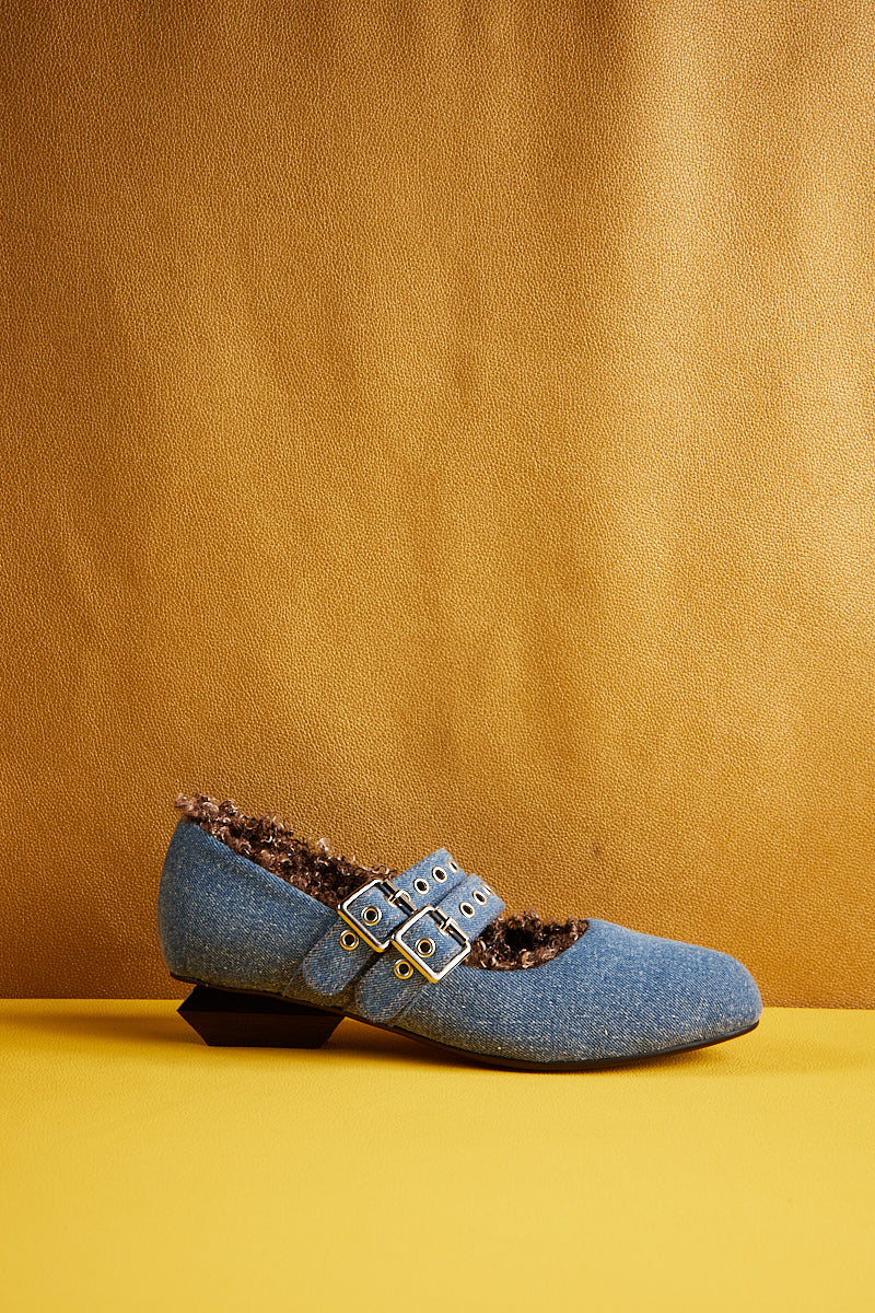 Jady Rose | Erica Double Strap Studded Mary Jane - Denim Blue